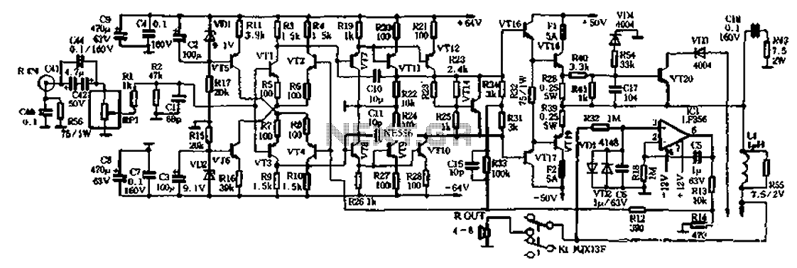 2x150W no large loop feedback hi-fi amplifier – Circuit Schematic