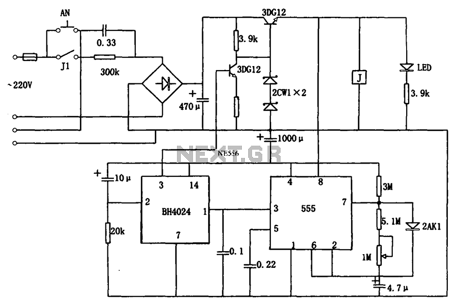 4 hours AC power timer circuit 555 BH4024 – Circuit Schematic