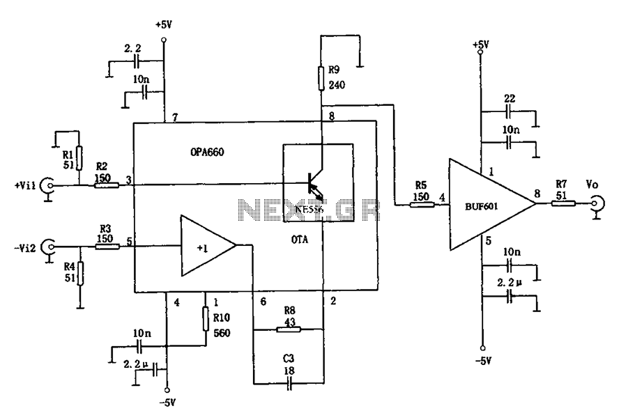 400MHz differential amplifier OPA660 BUF601 schematic – Circuit Schematic