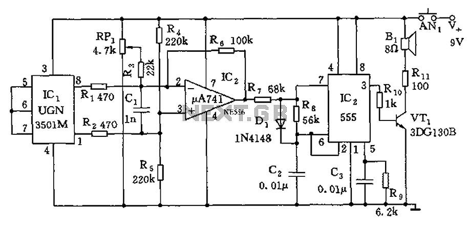 555 Audio guide blind electronic circuit diagram – Circuit Schematic
