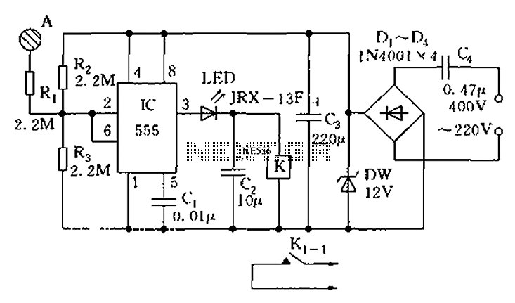 555 Touch-sensitive switch circuit diagram – Circuit Schematic