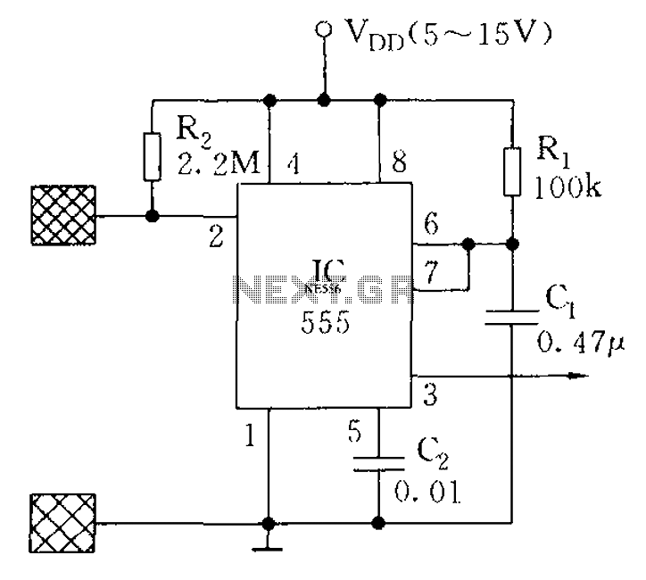 555 as the core of a circuit diagram of proximity switch circuit