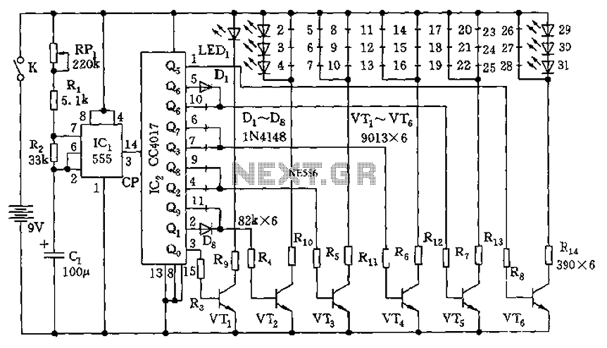 555 electronic circuit diagram of a Christmas tree circuit