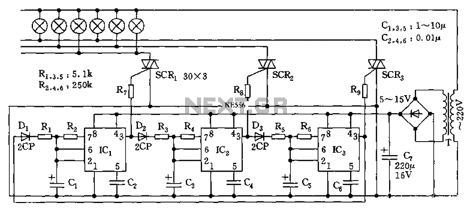 555 flow-control circuit diagram of a lantern circuit