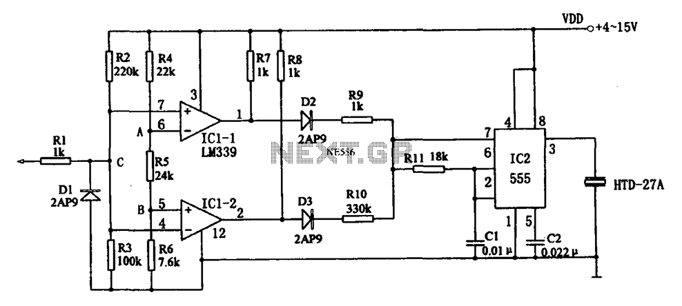 555 sound logic level probe – Circuit Schematic