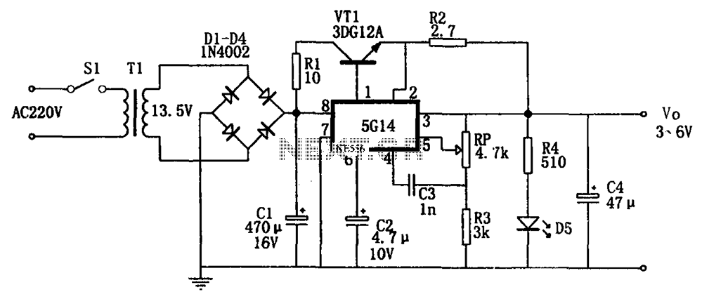 5G14 3  6V adjustable power supply circuit