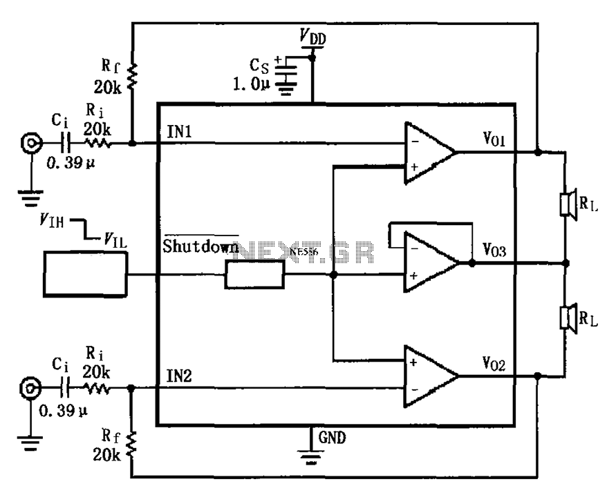 A typical circuit for the LM4910 two-channel amplifier – Circuit Schematic