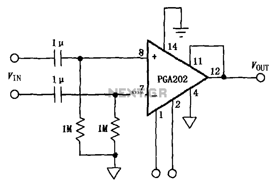 AC-coupled differential amplifier PGA202 – Circuit Schematic