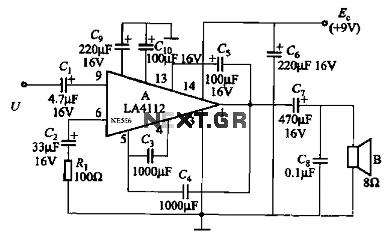 Audio power amplifier circuit LA4112 composition circuit