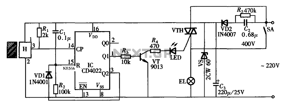 Automatic bathroom light switch circuit CD4022 composed – Circuit Schematic