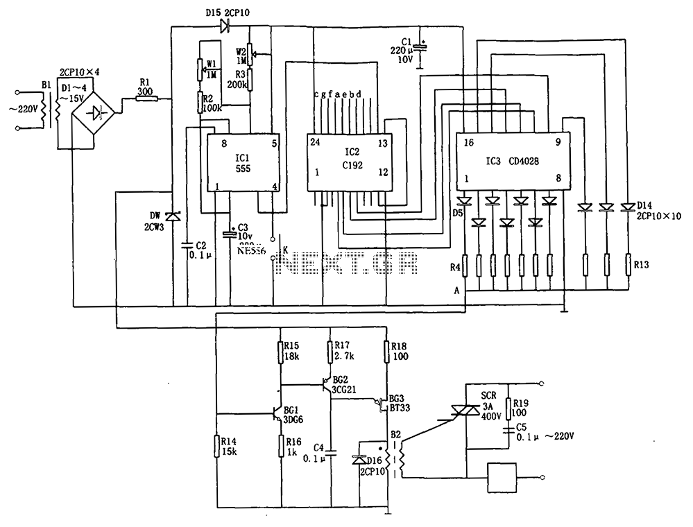 Automatic conversion l0 wind speed controller C192 555 CD4028 – Circuit Schematic