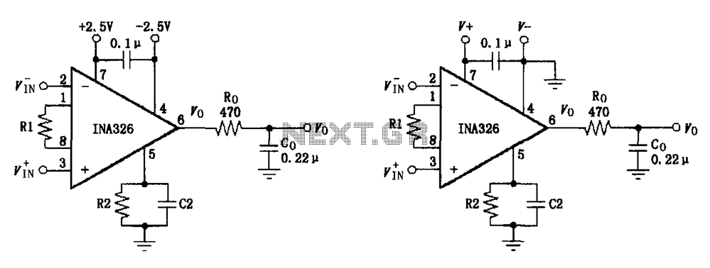 Basic Connection circuit diagram INA326 327 signals and power – Circuit Schematic
