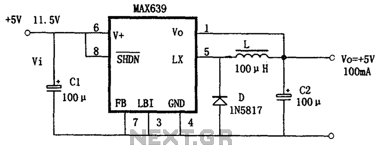 Buck power conversion by the MAX639  5V fixed output circuit