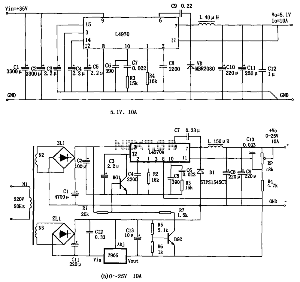 By the high-power switching power supply L4970A circuit