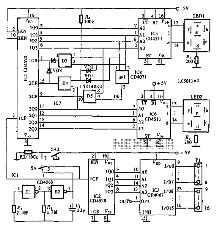 CD4520 CD4511 CD4067 digital automatic inspection circuit diagram – Circuit Schematic