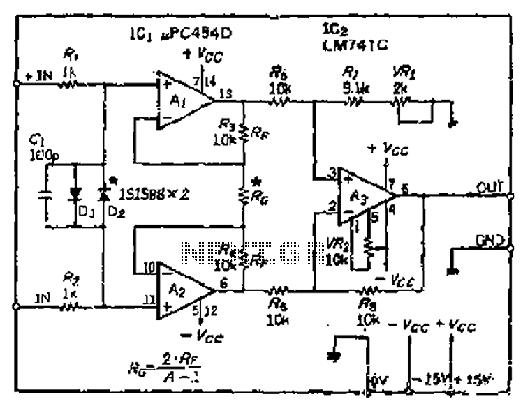 CMRR and high input impedance instrumentation differential amplifier circuit