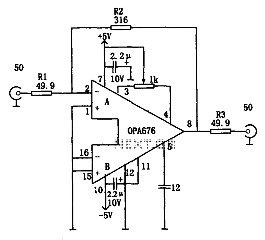 Having 50 input output impedance wideband video amplifier OPA676 circuit – Circuit Schematic