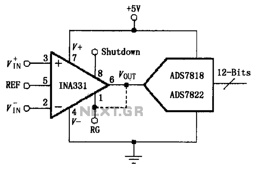 INA331 332 configured to directly drive the capacitive input A D converter circuit – Circuit Schematic