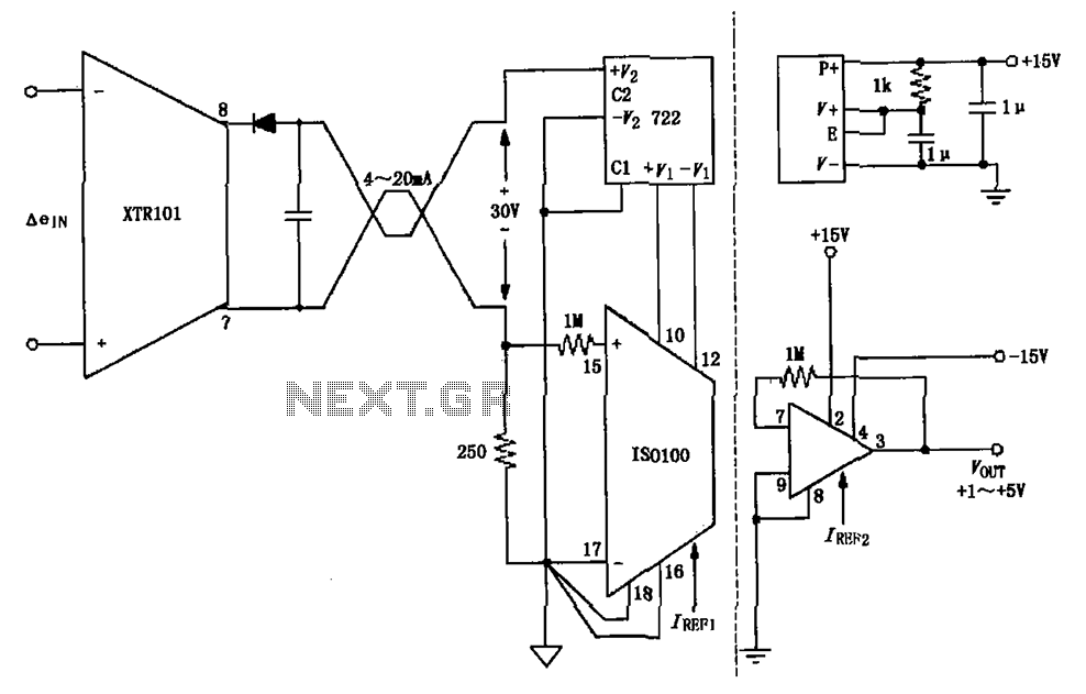 Isolated two-wire current loop circuit diagram XTR101 ISO100 – Circuit Schematic