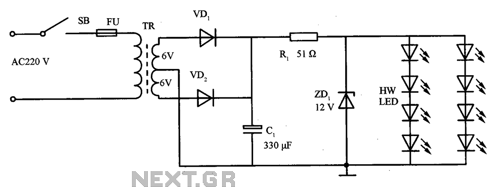 LED lights inside the refrigerator circuit diagram circuit
