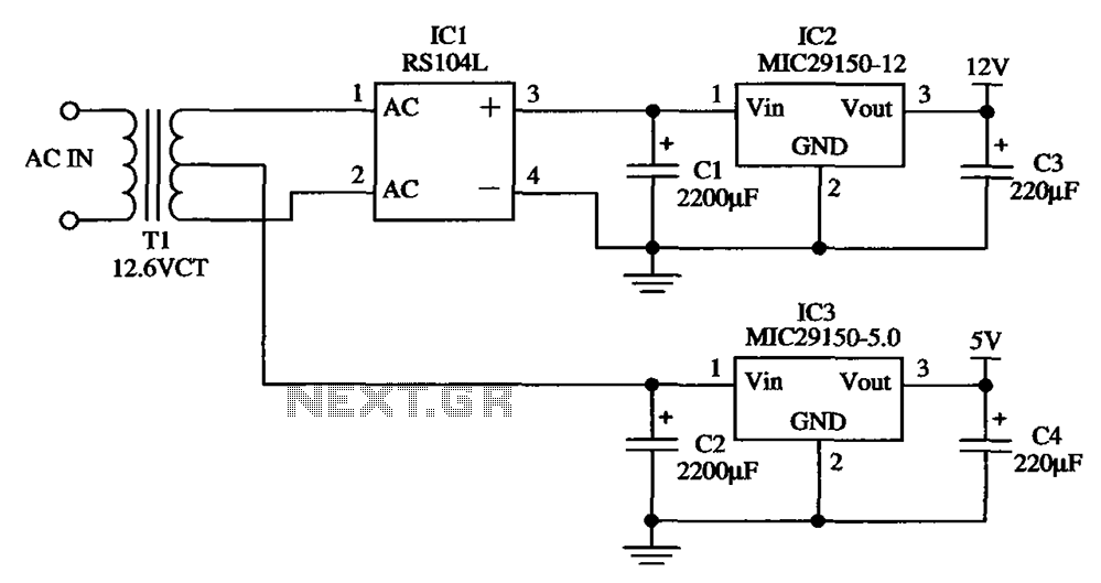 MIC29150-5.0 by the MIC29152-12 dual output voltage regulator circuit – Circuit Schematic