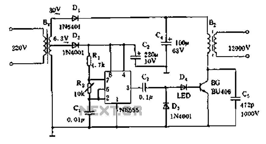 Neon high-voltage power supply circuit diagram circuit