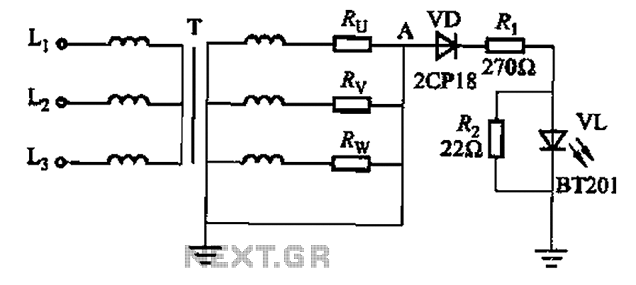 One of the three-phase AC power circuit neutral wire break alarm – Circuit Schematic