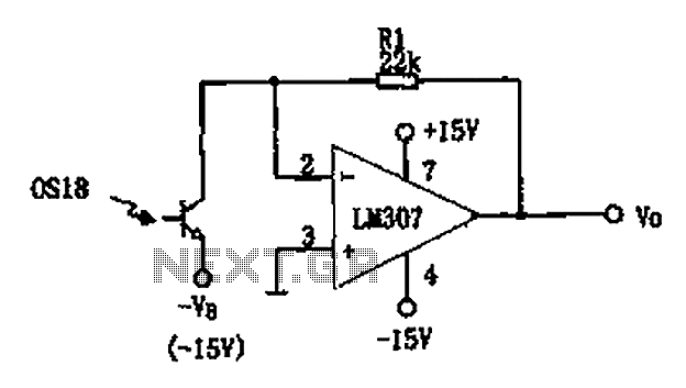 Photoreceiving circuit diagram LM307 amplifier configuration circuit