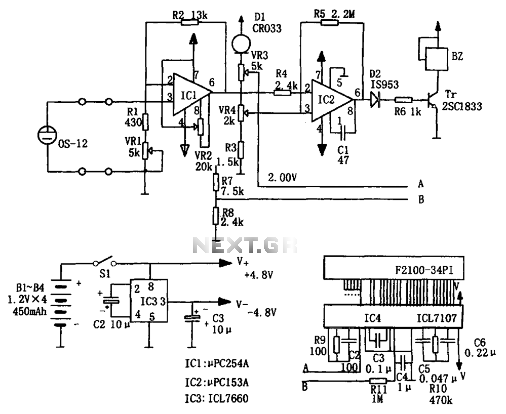 Portable hypoxia monitoring circuit ICL7660 PC254A PC153A – Circuit Schematic