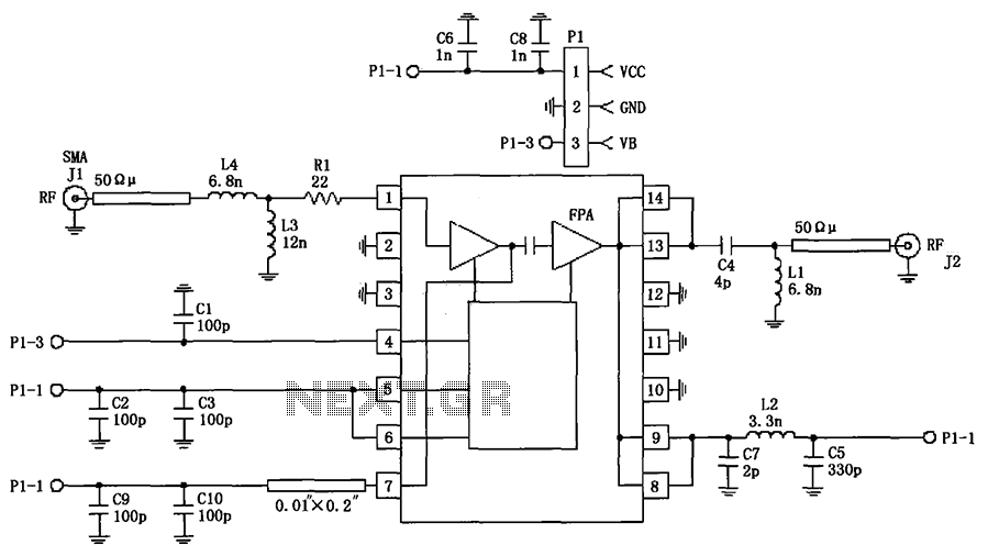 RF2103P schematic configuration of 915MHz RF amplifier circuit