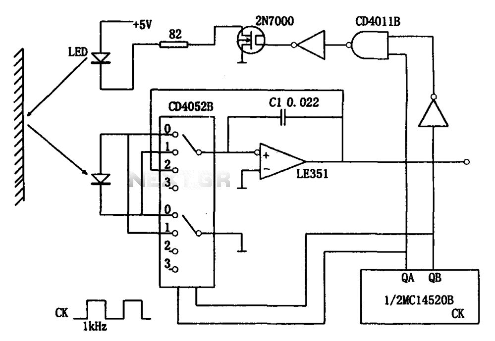 Reflected light intensity detecting circuit CD4052B CD4011B circuit