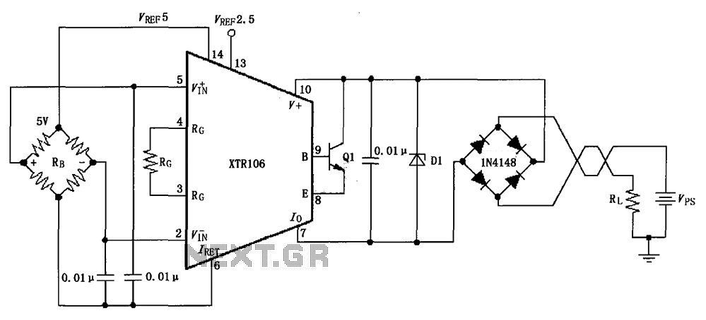 Reverse voltage and over-voltage surge protection circuit diagram XTR106 circuit