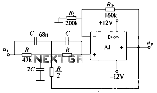 Second-order active band stop filter circuit – Circuit Schematic