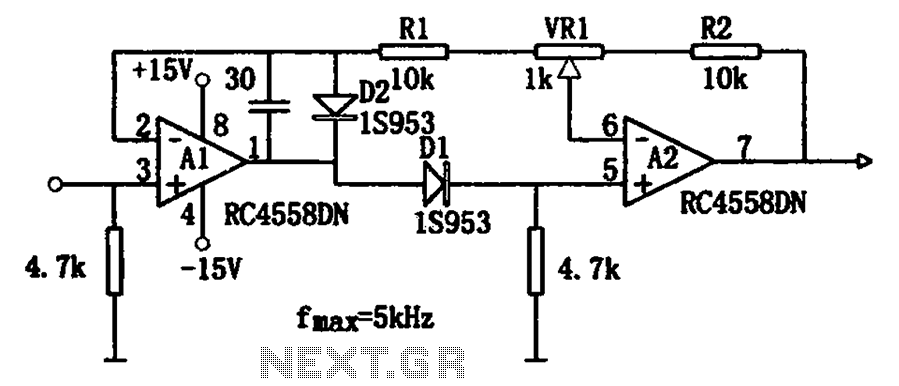 Simple adjustment of high input impedance double wave linear detection circuit RC4558DN