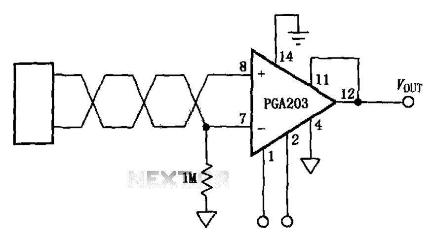 Source suspended programmable instrumentation amplifier PGA203 – Circuit Schematic