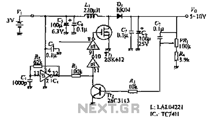 Step-up switching power supply circuit diagram circuit