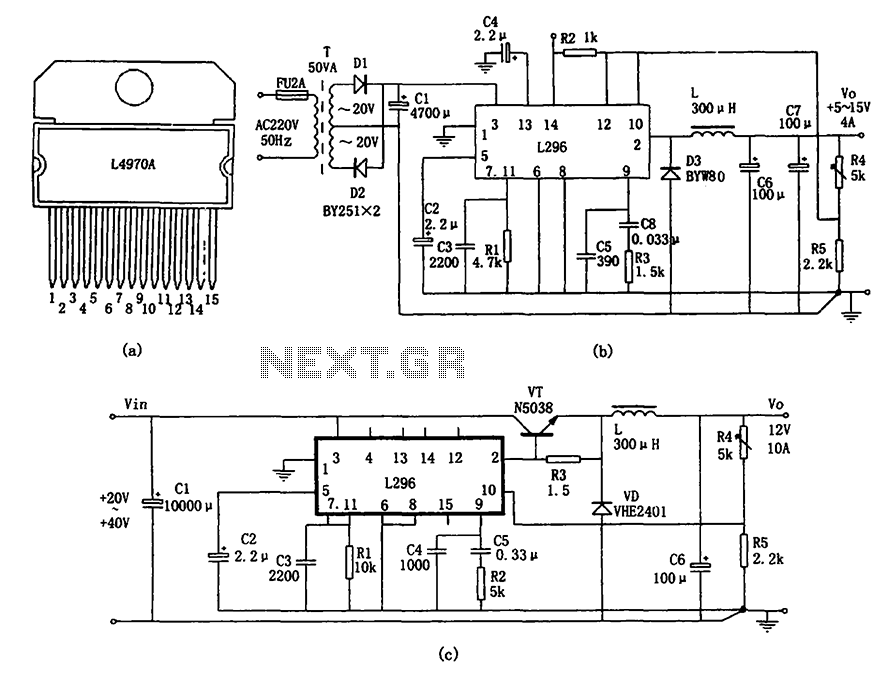 The L296 chip high current switching power supply chips for power supply – Circuit Schematic