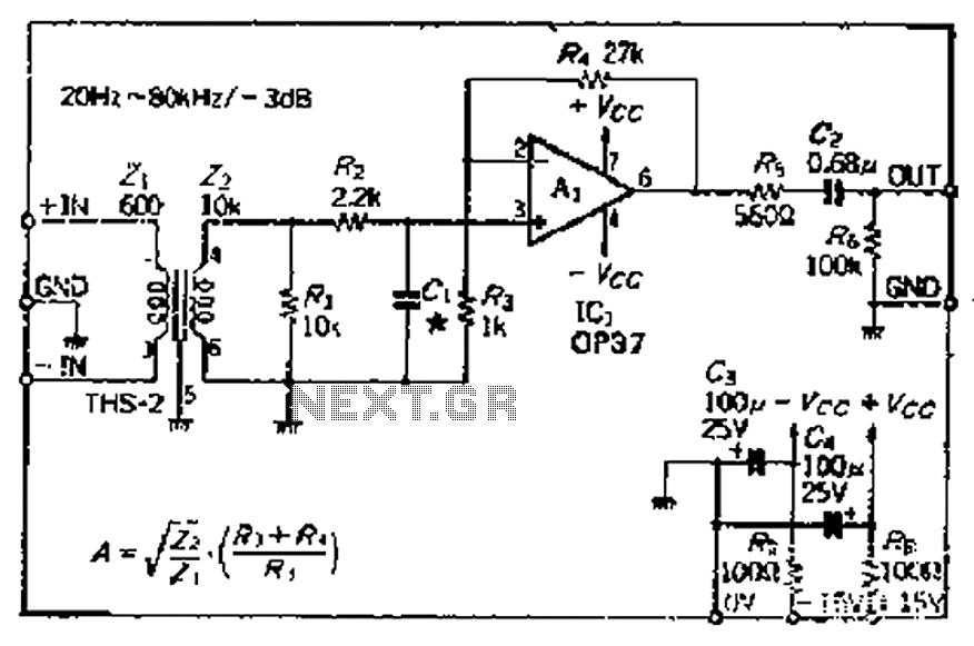 The input circuit common mode noise suppression microphone amplifier with balance circuit