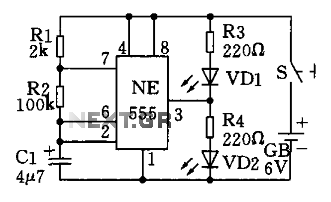 The use of low frequency oscillation base 555 circuit made flashing light circuit Circuit II circuit