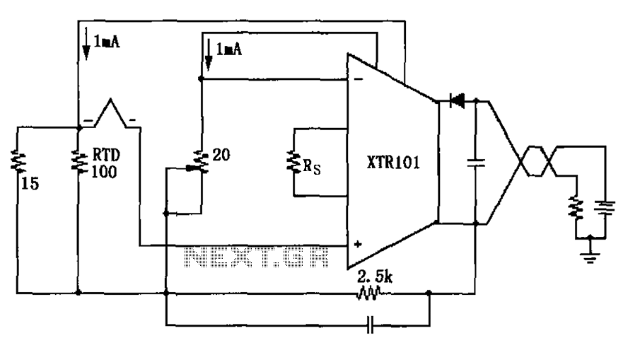 Thermocouple cold junction compensation RTD has XTR101 Input Circuit – Circuit Schematic