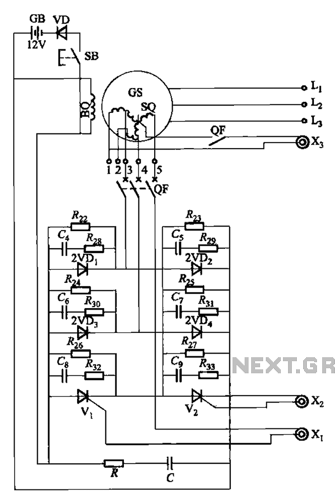 Third harmonic excitation device automatic circuit a thyristor circuit
