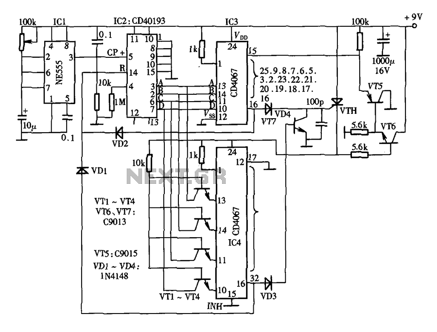 Thirty light water CNC circuit diagram CD4067 CD40193 NE555 – Circuit Schematic