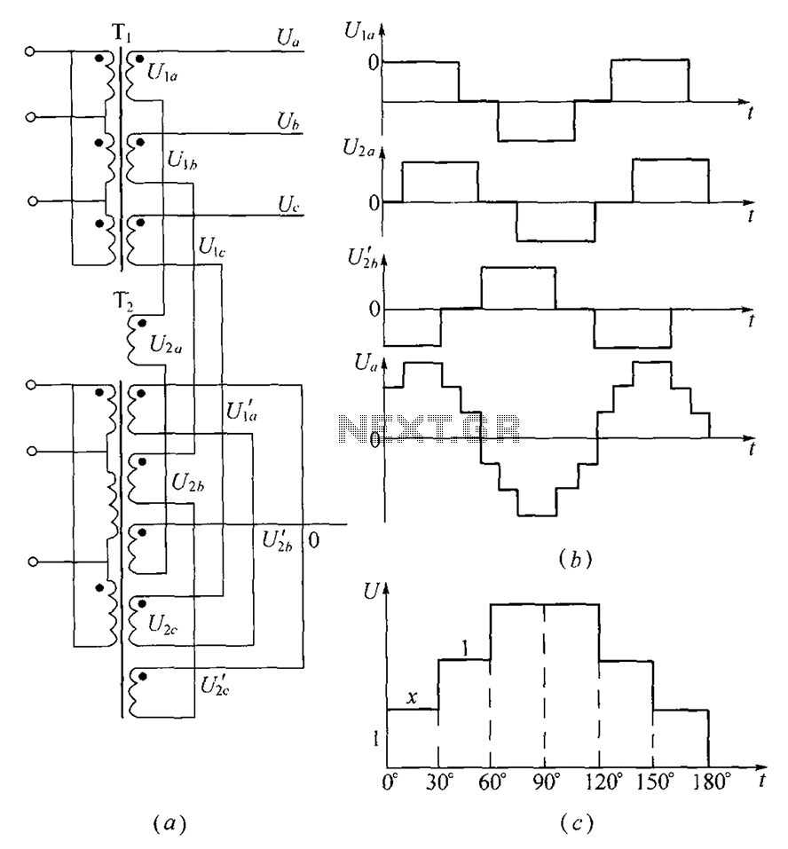 Three-phase step wave inverter output transformer winding connection and the output voltage waveform – Circuit Schematic