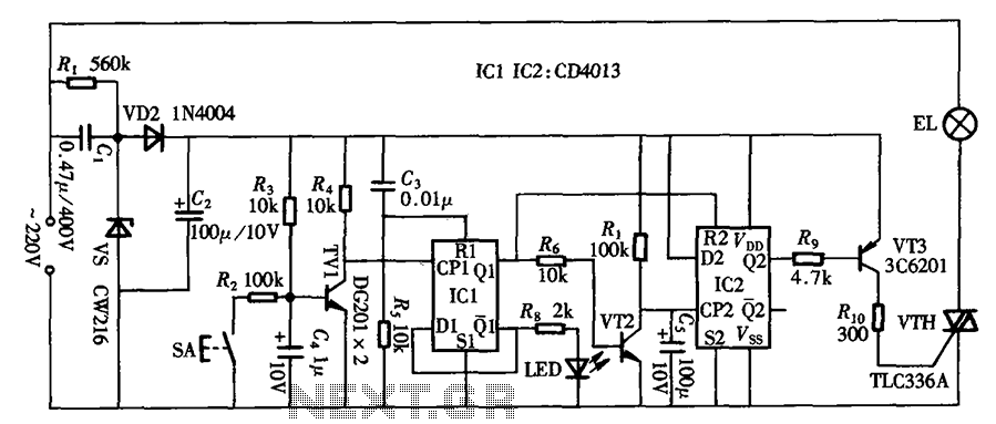Touch delay switch circuit diagram CD4013 composed – Circuit Schematic