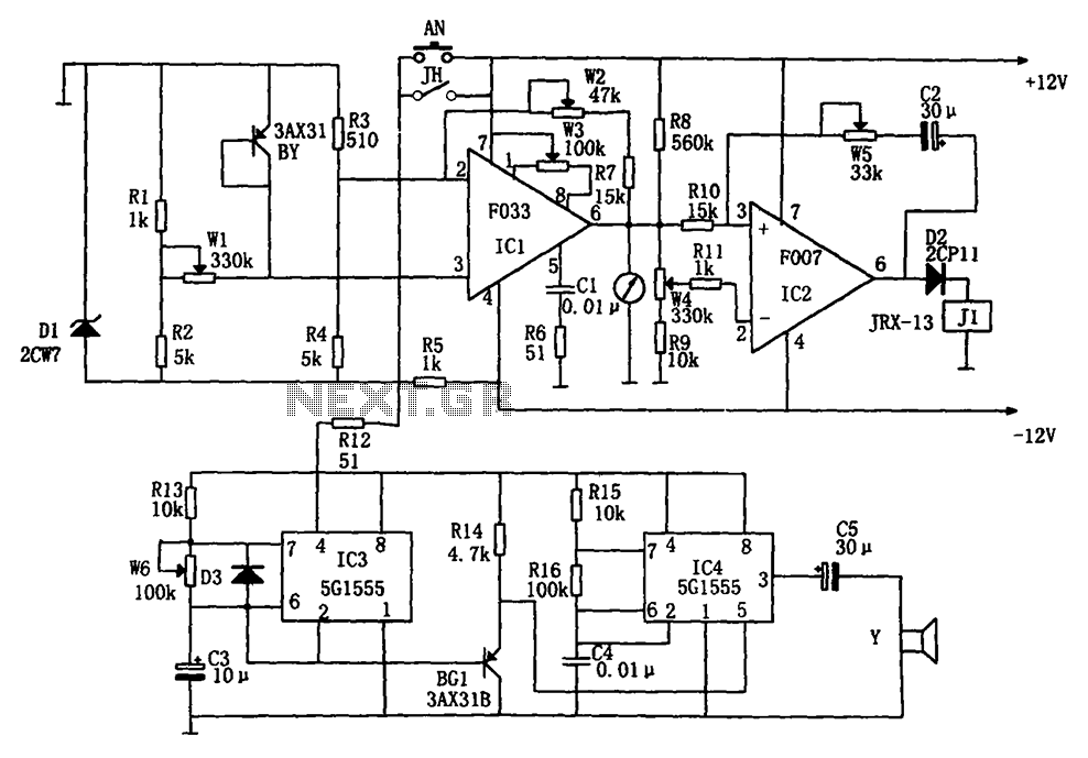 Treasury temperature measurement alarm circuit diagram F007 5G1555 F033 – Circuit Schematic
