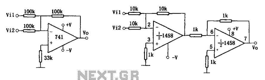 Universal adder 741 1458 schematic – Circuit Schematic