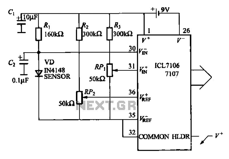 Using a diode as a temperature sensor and 3 1 2 digits Thermometer circuit