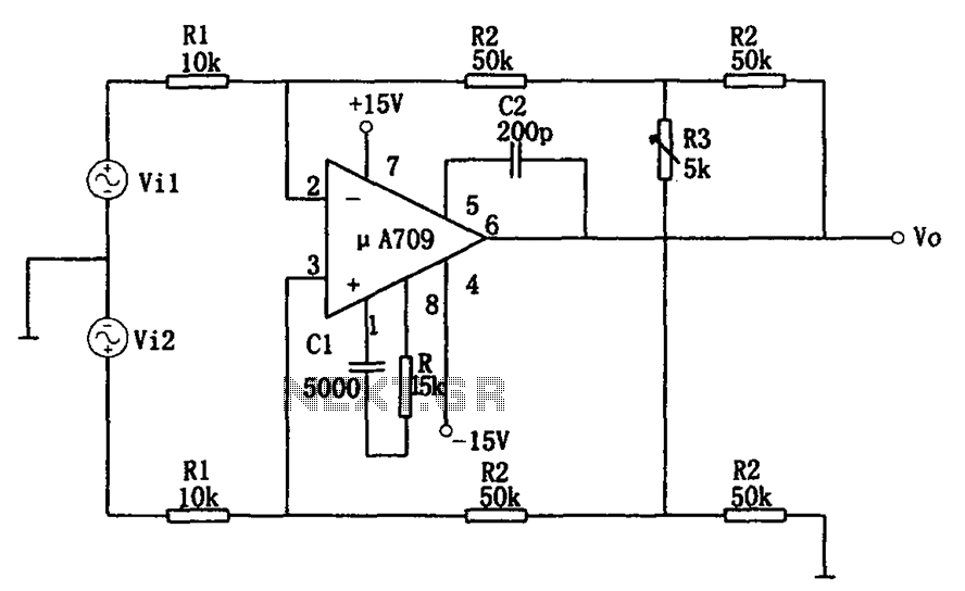 Variable gain differential amplifier circuit diagram A709 – Circuit Schematic