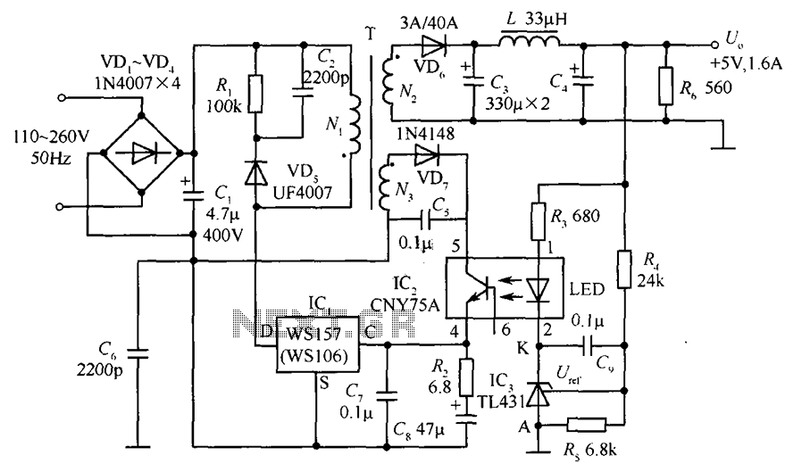 WSl57  5V 16A precision switching power supply circuit comprising circuit