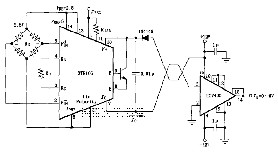 XTR106 and send RCV420 composed of 12V power supply reception circuit diagram of the ring – Circuit Schematic